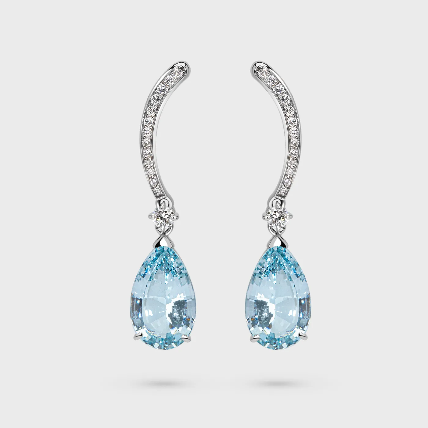 Lille white gold earrings by ValeOro with light blue aquamarines and diamonds, front view