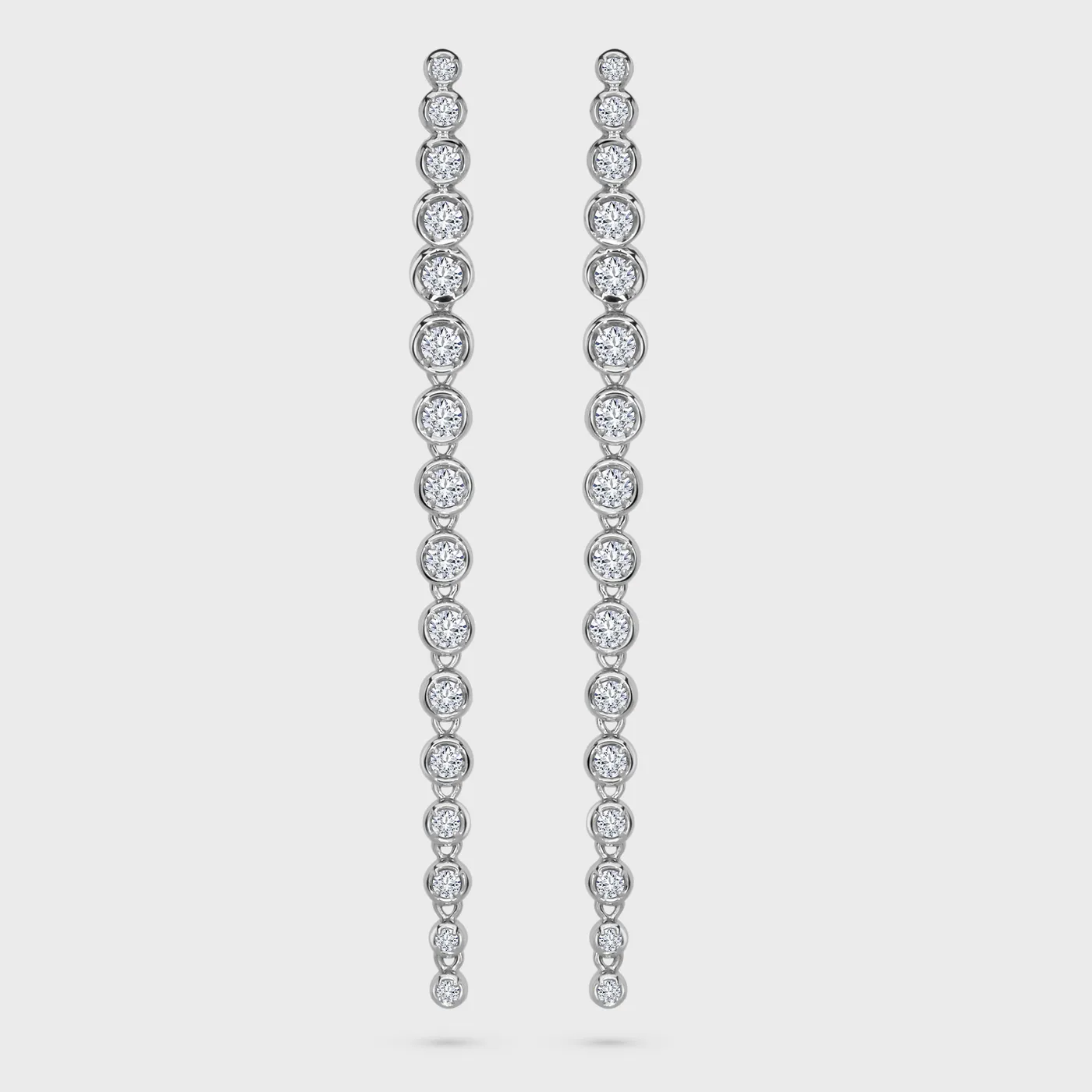 Clover white gold garland drop earrings by ValeOro with graduated bezel-set round diamonds, front view