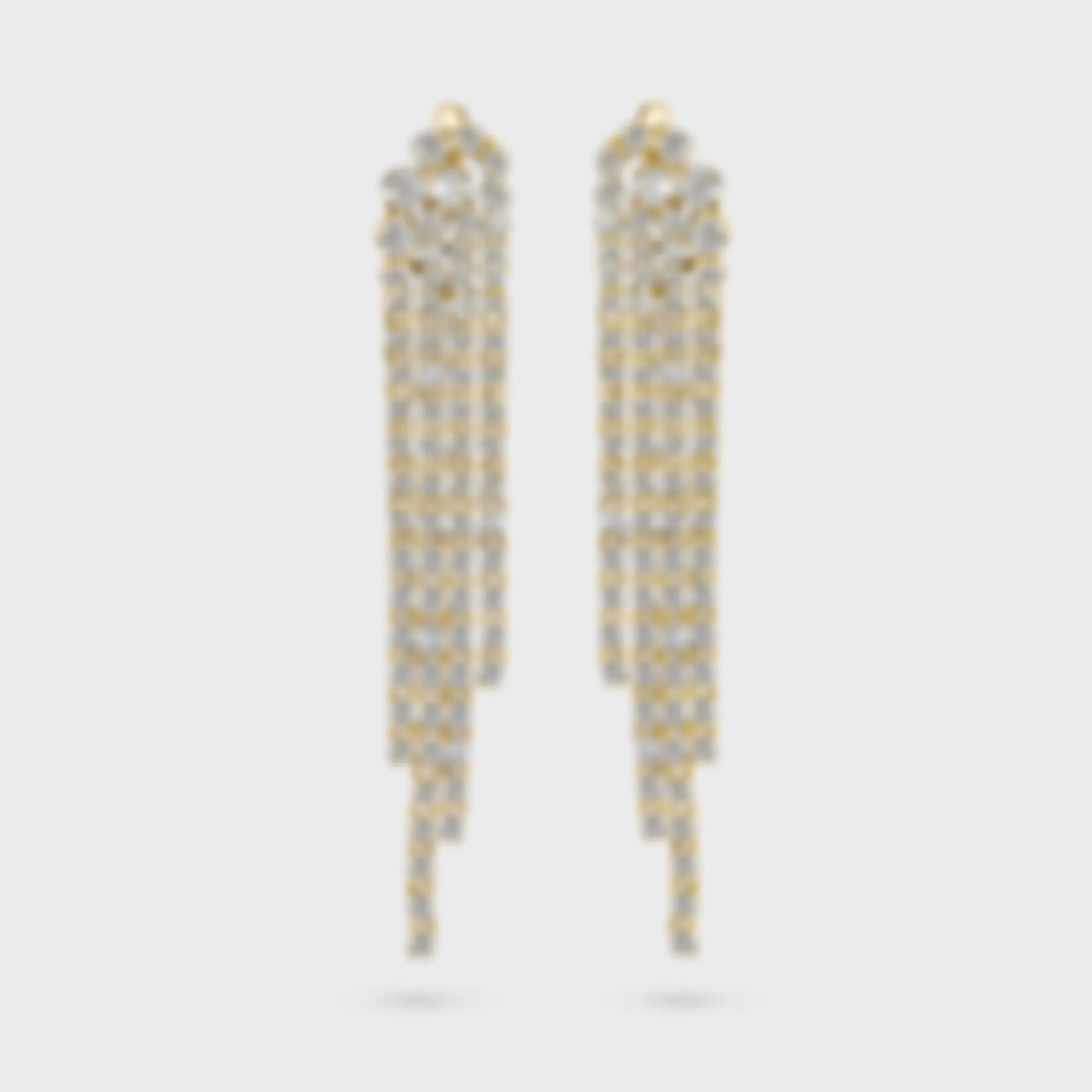 Yellow Luxury yellow gold earrings by ValeOro with cascading strands of round diamonds, front view
