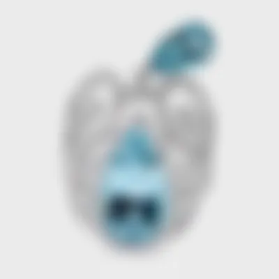 Arinsal white gold ring by ValeOro with two pear-shaped blue aquamarines framed by diamonds, front view