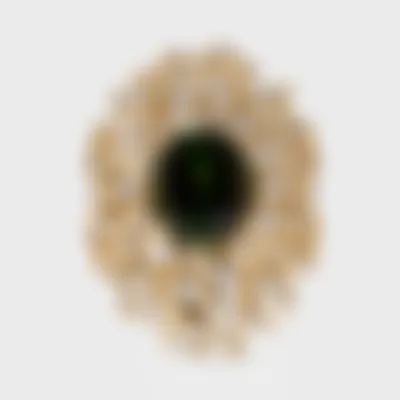 Cadiz yellow gold ring by ValeOro with an oval green tourmaline in an openwork diamond setting, front view