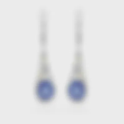 Cabo da Roca white gold earrings by ValeOro with oval blue-violet tanzanites in a white and yellow diamond halo, front view
