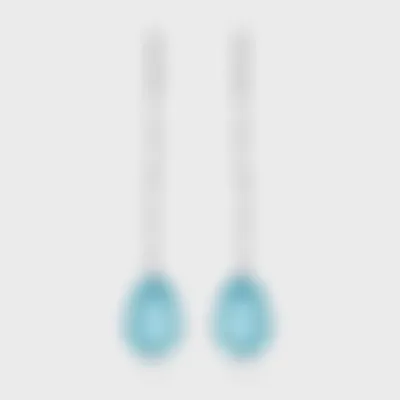 Soldeu Topaz white gold garland earrings by ValeOro with pear-shaped blue topaz drops below lines of diamonds, front view