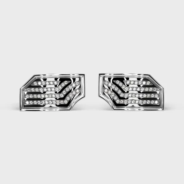 Chikalov white gold cufflinks by ValeOro with curved diamond lines on black rhodium, front view