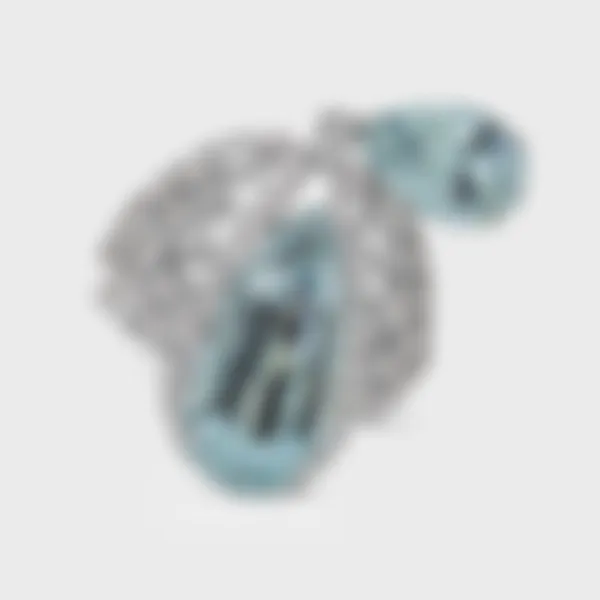 Arinsal Classic white gold ring by ValeOro with two pear-shaped blue aquamarines framed by diamonds, front view
