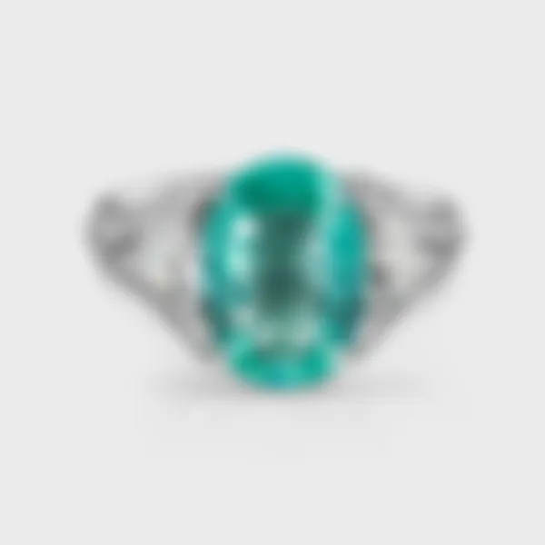 Laguna Paraiba white gold ring by ValeOro with an oval neon-green Paraiba tourmaline flanked by white diamonds, front view