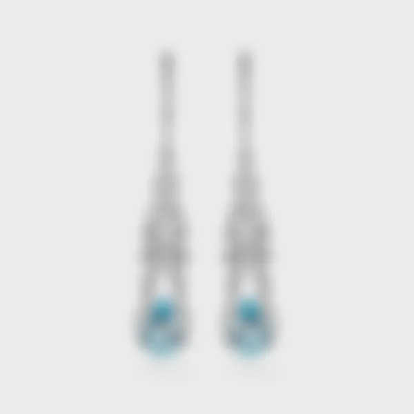 Arabella white gold drop earrings by ValeOro with pear-cut blue aquamarines in an openwork diamond garland, front view