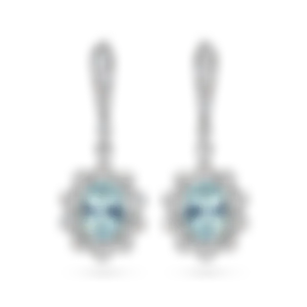 Salema white gold earrings by ValeOro with oval light blue aquamarines framed by diamonds, front view
