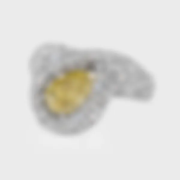 Yin-Yang white gold ring by ValeOro with a pear-shaped yellow diamond framed by pavé diamonds, front view