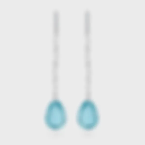 Soldeu Topaz white gold garland earrings by ValeOro with pear-shaped blue topaz drops below lines of diamonds, front view