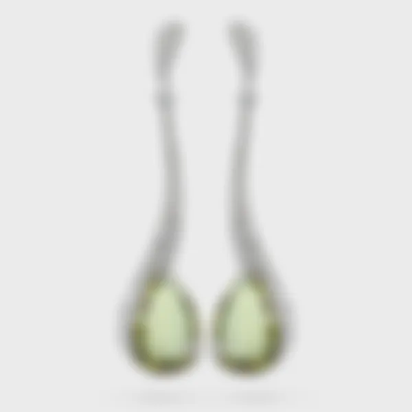 Anyos white gold earrings by ValeOro with pear-shaped golden-green heliodors framed by diamond pavé, front view