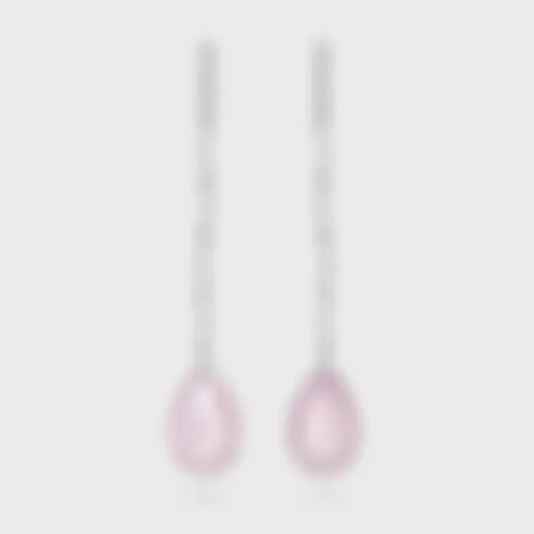 Soldeu white gold earrings by ValeOro with pear-shaped rose quartz drops and a line of bezel-set diamonds, front view