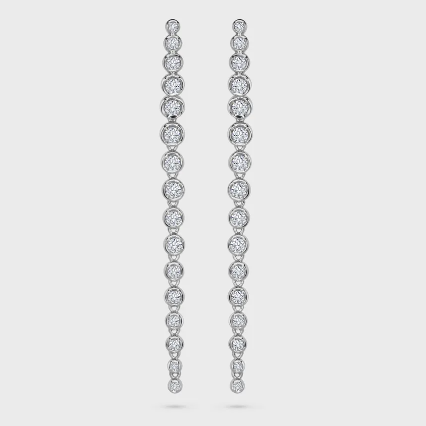 Clover white gold garland drop earrings by ValeOro with graduated bezel-set round diamonds, front view