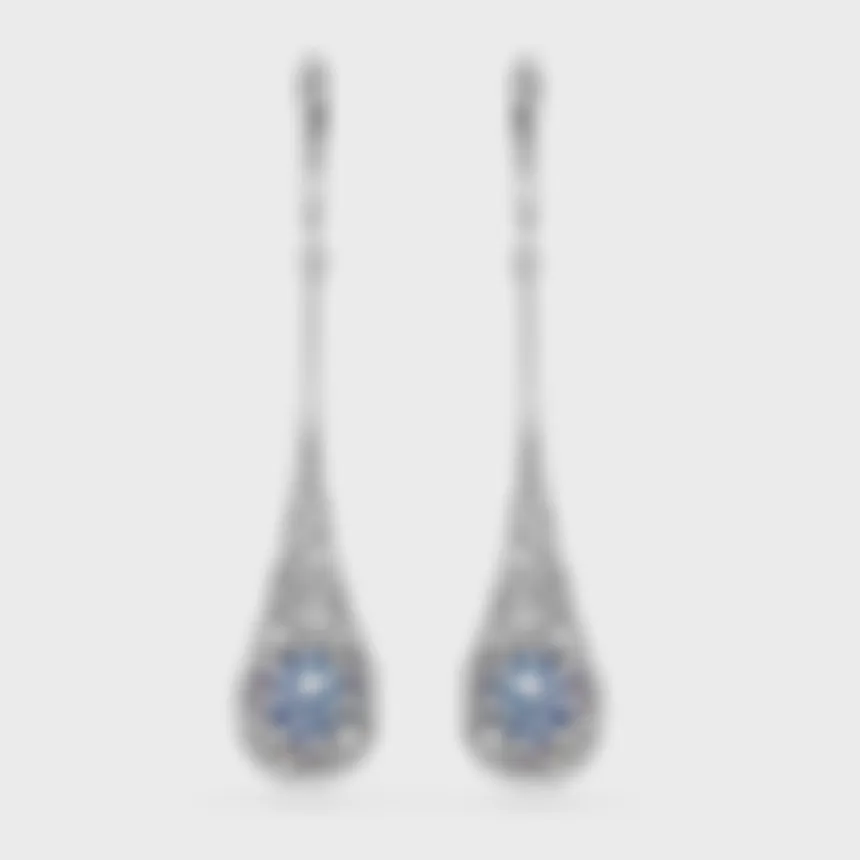 Venezia white gold drop earrings by ValeOro with oval blue-violet tanzanites in openwork teardrop cages, back view