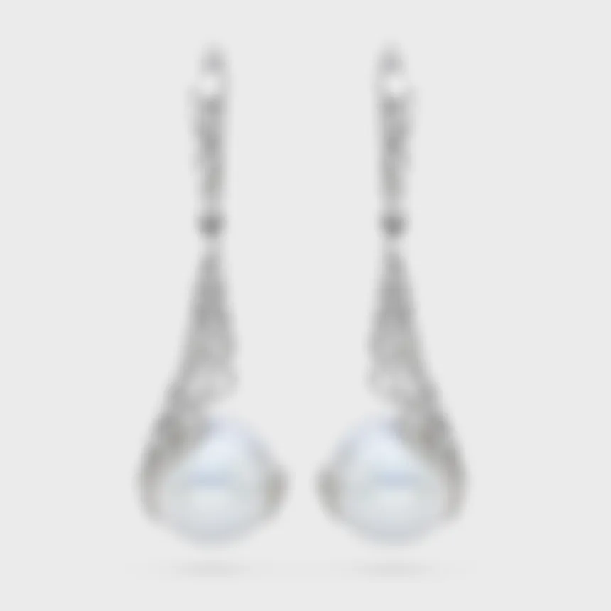 Rangiroa White drop earrings by ValeOro in white gold with round white pearls in openwork diamond settings, front view