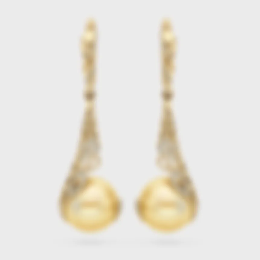 Rangiroa Yellow drop earrings in yellow gold by ValeOro with golden South Sea pearls in openwork diamond settings, front view