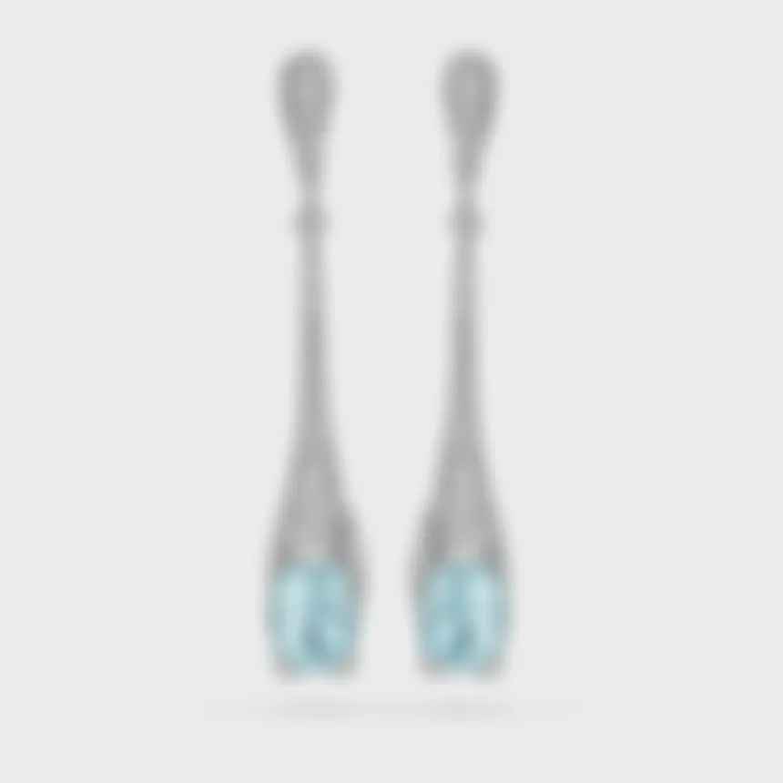 Forte dei Marmi white gold drop earrings by ValeOro with oval light-blue aquamarines and pavé diamonds, front view