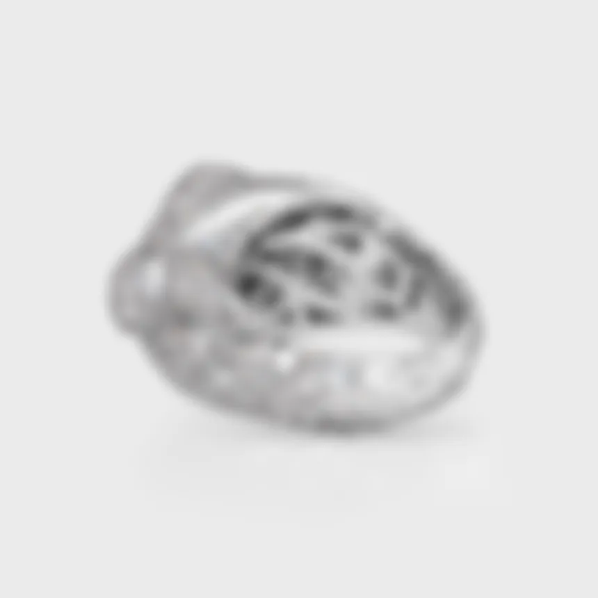Liaison white gold ring by ValeOro with a pavé diamond dome and openwork gallery, side view