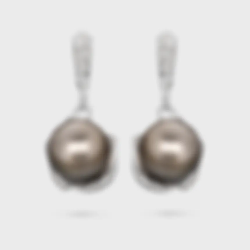 Tahiti Black white gold drop earrings by ValeOro with black pearls and pavé diamond tops, front view