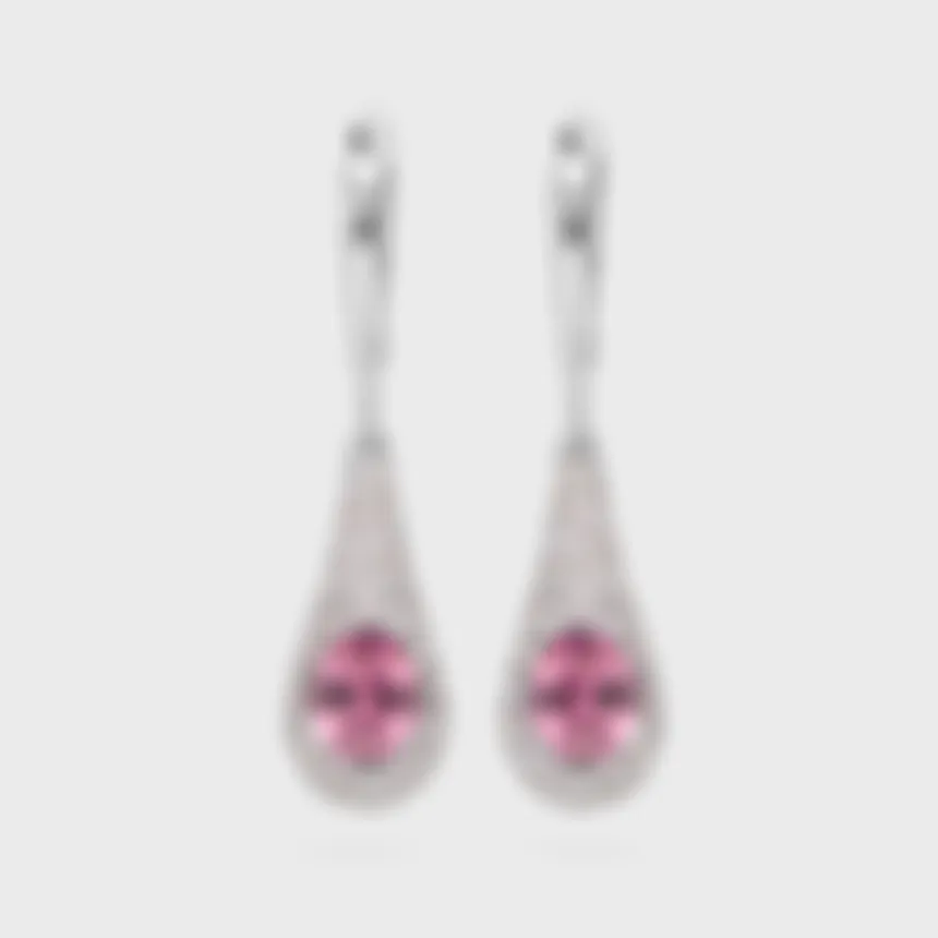 Cabo da Roca white gold earrings by ValeOro with oval pink spinels framed by pink diamond pavé, front view